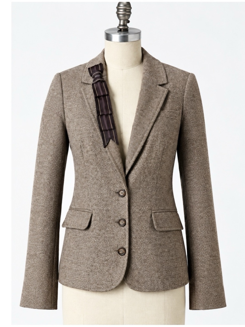 Anthropologie Cartonnier Women’s Sz 10 Brown Tweed Blazer Equestrian Ribbon Bow